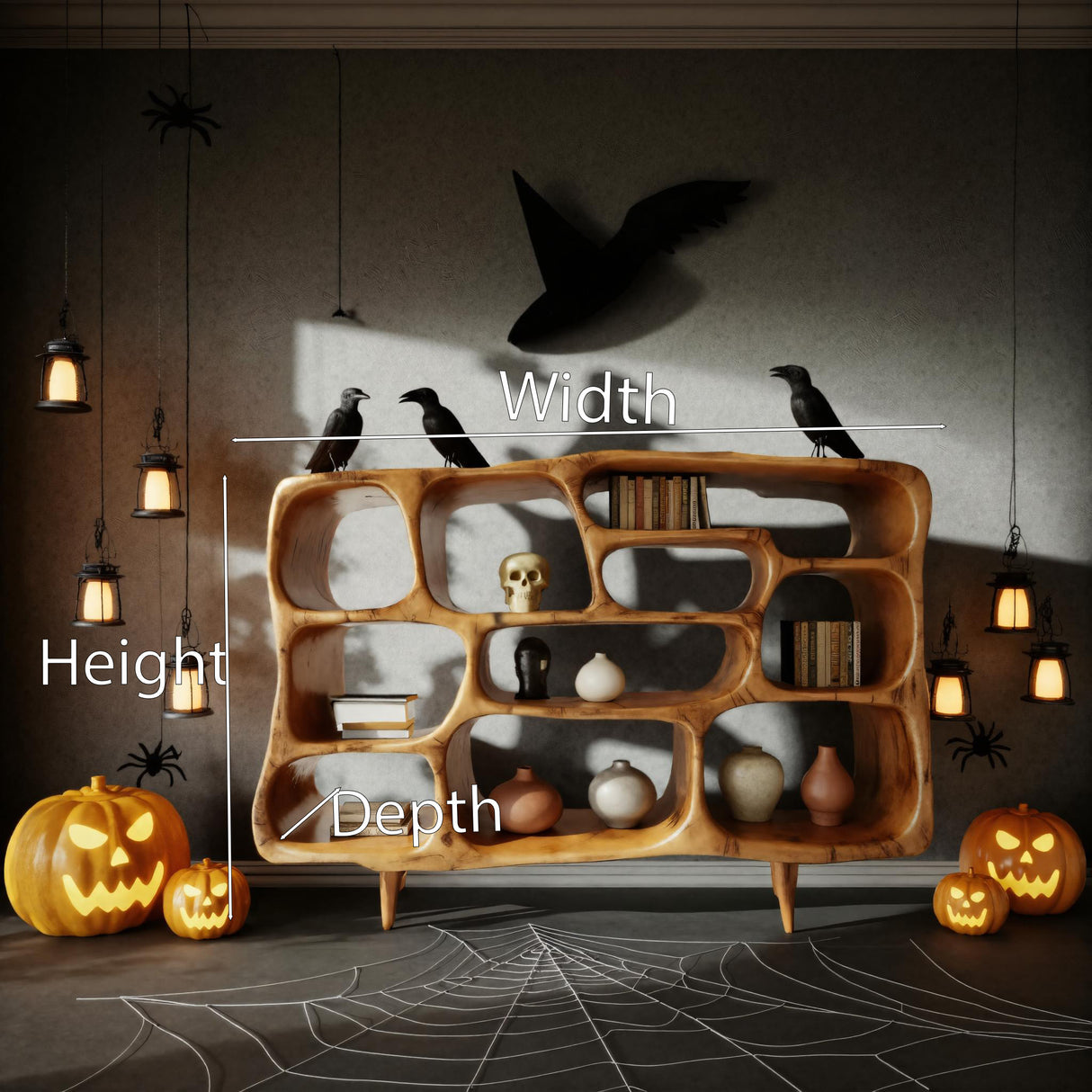 Rustic Halloween Artistic Wood Bookcase For Living Room Or Office