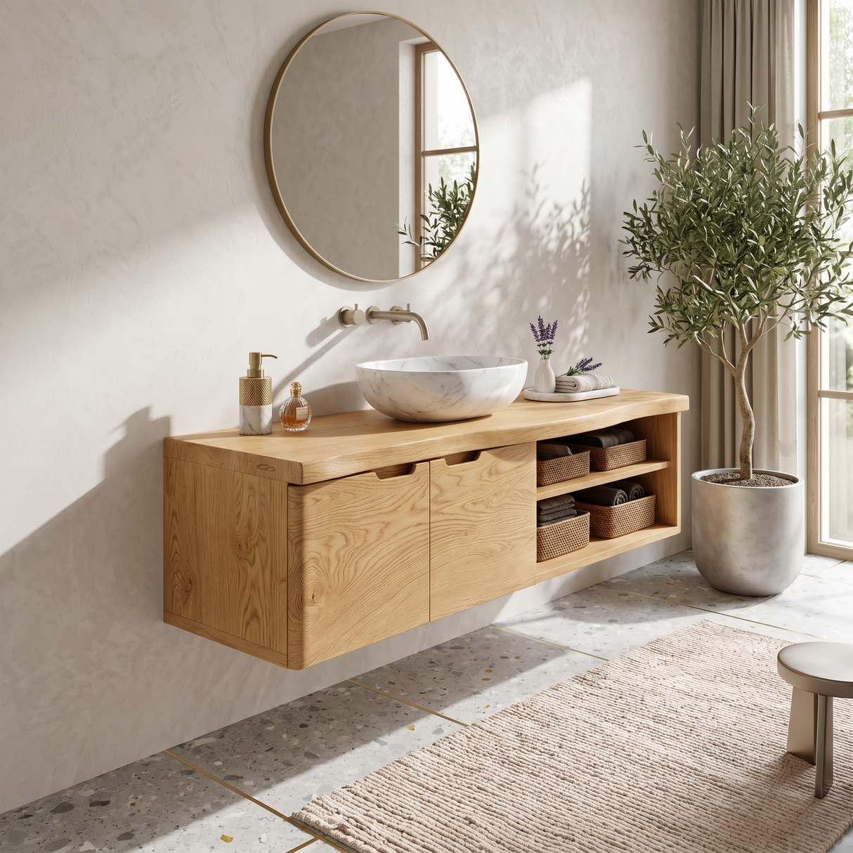 Coastal Floating Washstand Relaxing Guest Bathroom