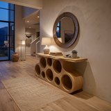 Wooden Console Table With Round Cutout Base For Living Decor