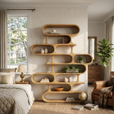 Organic Sculptural Wood Bookshelf With Curved Form For Living Room Or Office