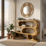 Contemporary Console Table With Multi Level Open Shelves For Living