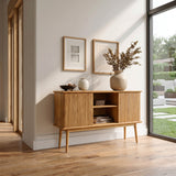 Organic Wooden Fluted Console Table For Entryway