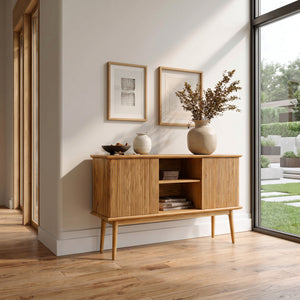 Organic Wooden Fluted Console Table For Entryway
