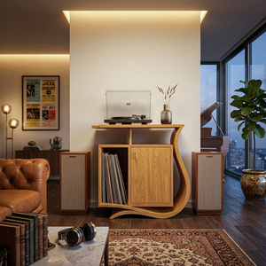Contemporary Record Player Stand With Asymmetrical Form For Living Room