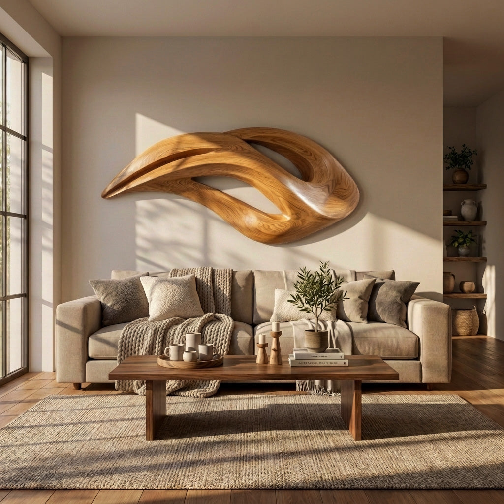 Contemporary Wood Wall Art With Unique Carved For Living Room