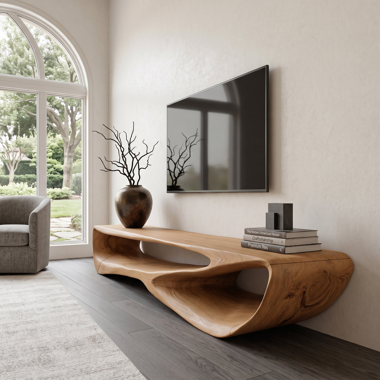 Minimal Curved  TV Console For Living Room