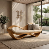Luxury Natural Wood Sofa With Sculptural Form For Living Room