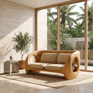 Elegant Sculptural Wooden Sofa For Quiet Luxury Interior
