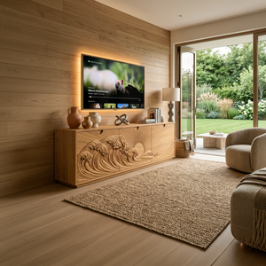 Contemporary TV Stand With Crashing Ocean Waves For Living Room