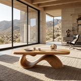 Organic Wooden Coffee Table With Sculptural Base For Living Room