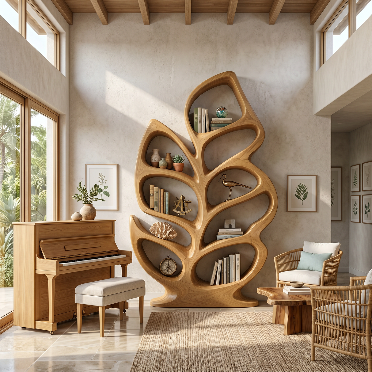 Contemporary Sculptural Bookcase For Stylish Entryway Interior