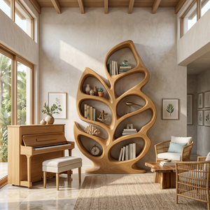 Contemporary Sculptural Bookcase For Stylish Entryway Interior