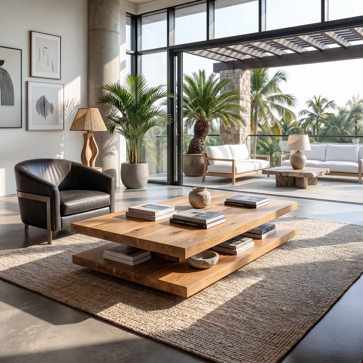 Elegant Wooden Coffee Table Two Layers For Living Room