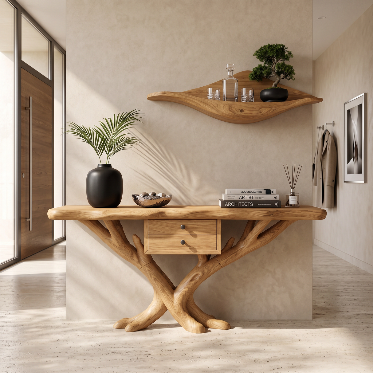 Organic Modern Tree Base Console Table Luxury Entryway