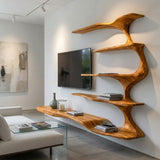 Organic Natural Wood TV Shelf For Living Space