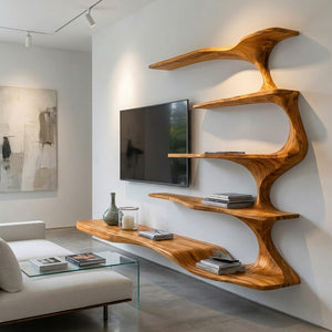 Organic Natural Wood TV Shelf For Living Space