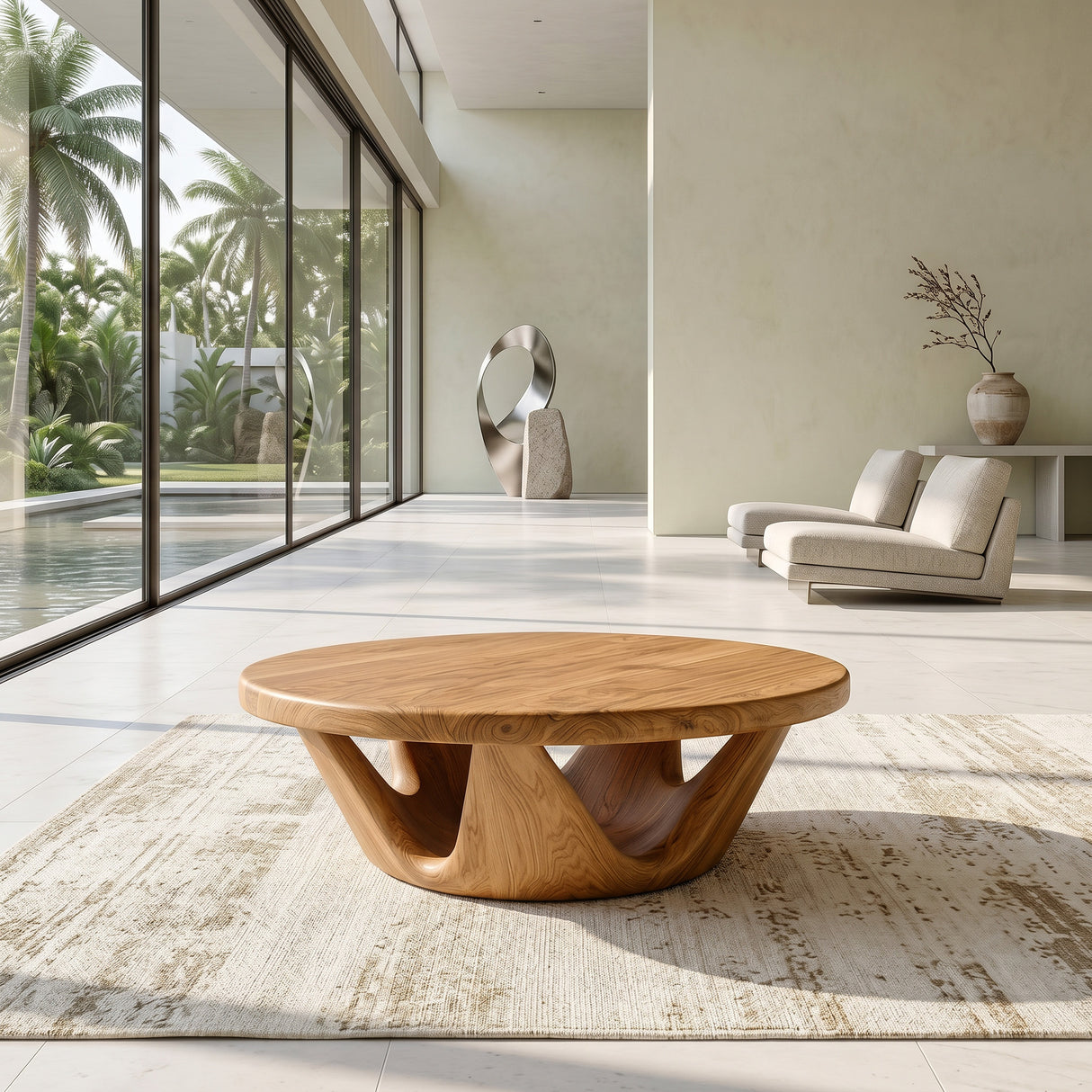 Contemporary Round Coffee Table With Open Base For Living Room