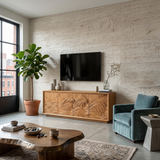 Contemporary TV Stand With Hand Carved Wave For Designer Homes