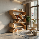 Minimalist Organic Wooden Shelf With Rounded Open Compartments