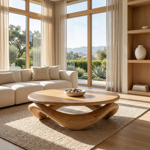 Contemporary Sculptural Coffee Table With Pedestal Base For Living Room