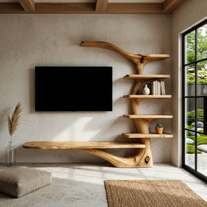 Modern TV Stand With Tree Inspired Shelf For Living Room
