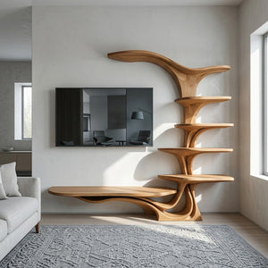 Modern Sculptural TV Stand With Branch Shelves For Living Room