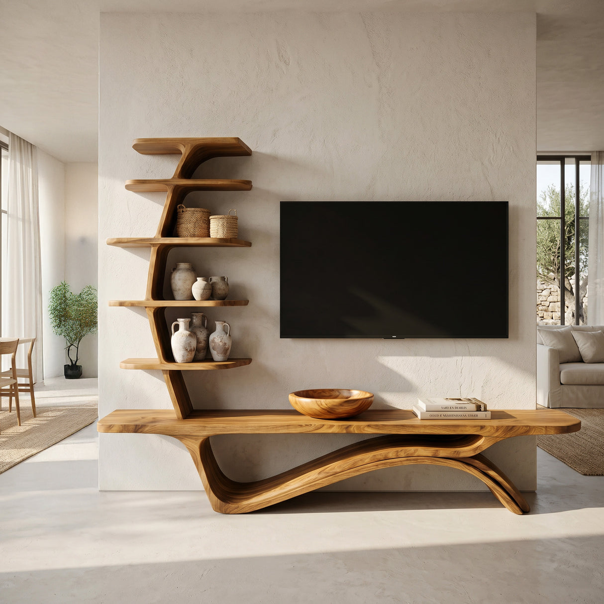 Contemporary TV Stand With Sculptural Storage For Living Room