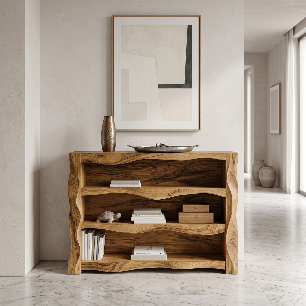 Rustic Console Table With Three Open Shelves For Home