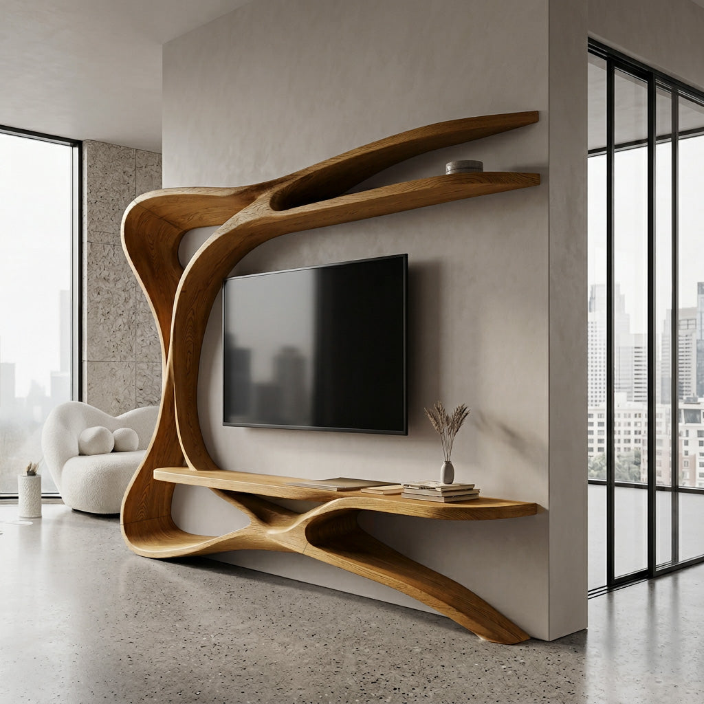 Organic TV Stand With Sculptural Frame For Living Room