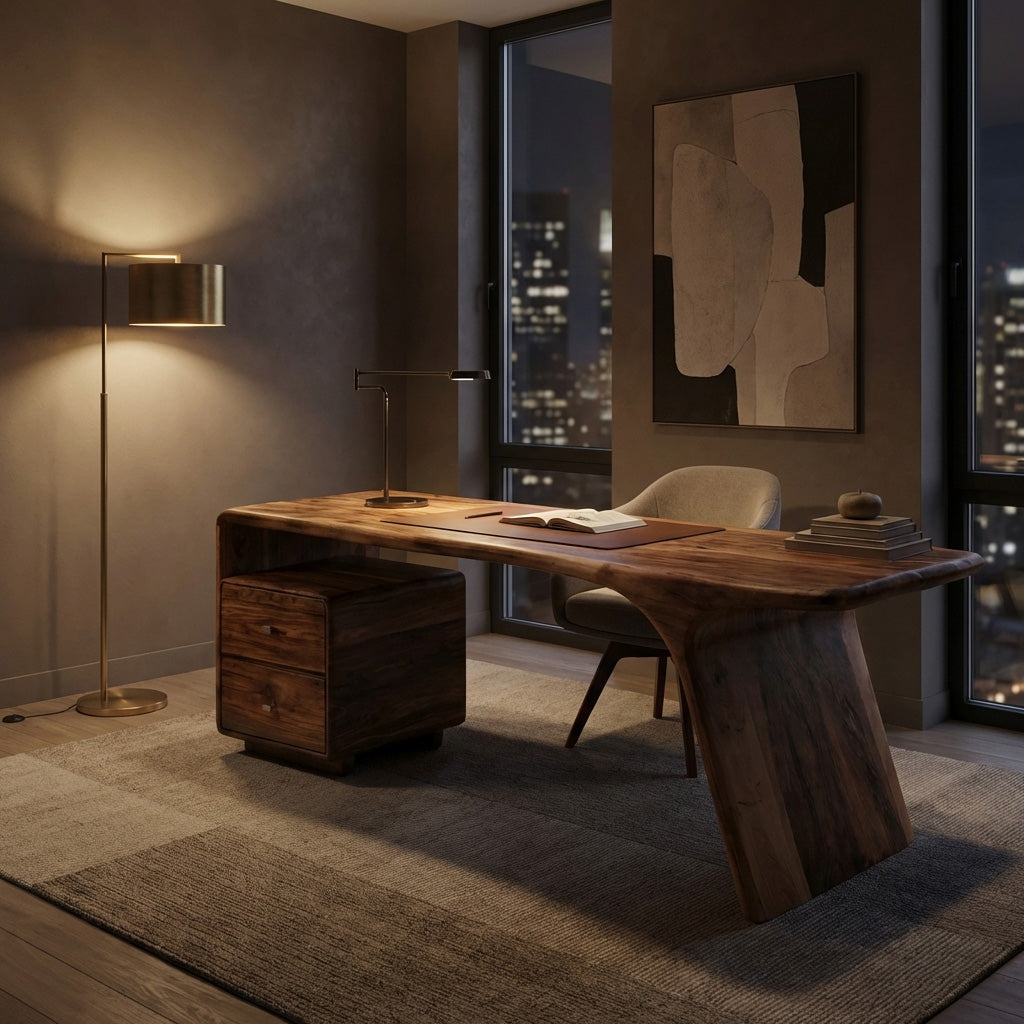 Modern Wooden Desk With Drawers For Workspace