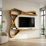 Contemporary Carved Frame TV Console With Integrated Shelves For Home