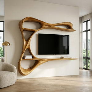 Contemporary Carved Frame TV Console With Integrated Shelves For Home