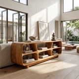 Contemporary Wooden Bookshelf With Six Display Compartments For Living Room