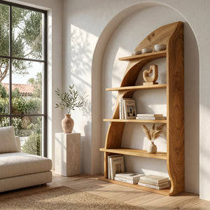 Organic Natural Wood Bookshelf For Living Room Display