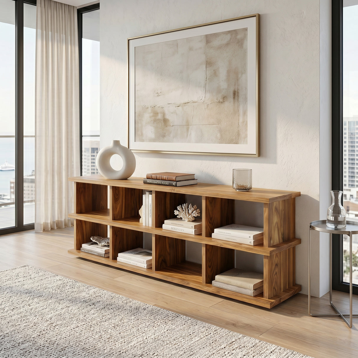 Modern Two Tiers Natural Wood Bookshelf For Home Storage