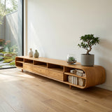 Mid Century Wooden TV Cabinet With Multiple Compartments For Living