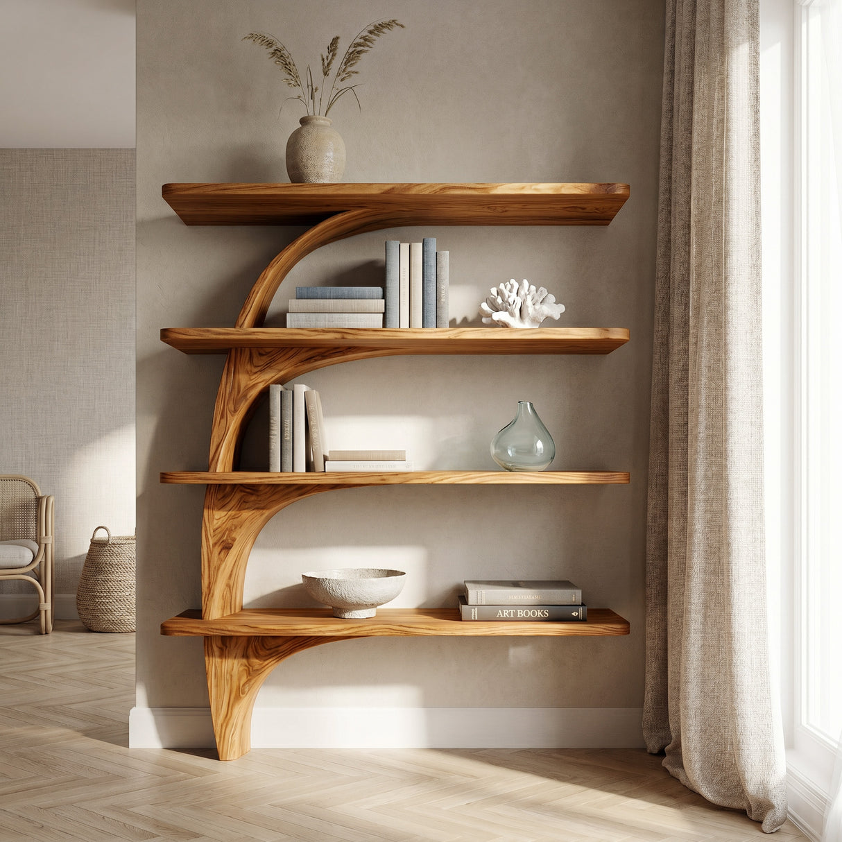 Organic Tree From Wood Floating Bookshelf For Home Display