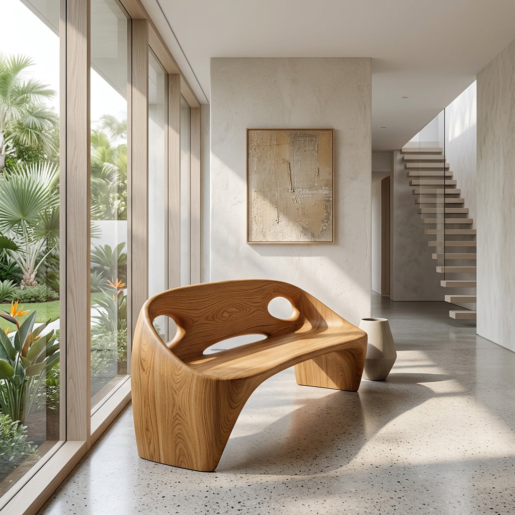 Japandi Natural Wood Bench For Living Room Furniture