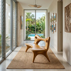 Contemporary Natural Wood Curved Bench For Living Room