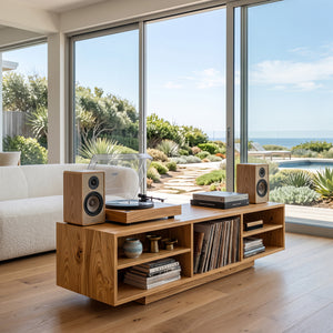 Contemporary Record Player Cabinet With Open Shelves For Living Room