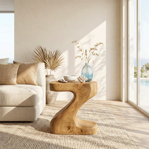Organic Wooden Z-Shaped Side Table For Home Living