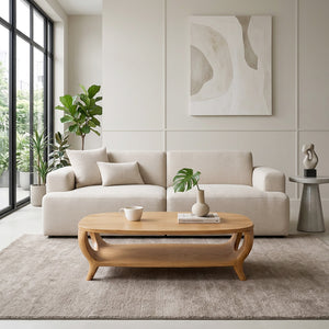 Organic Curved Coffee Table With Shelf For Living Room Decor