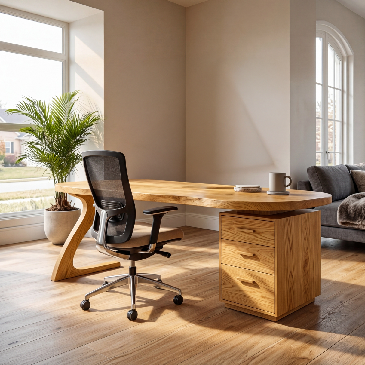 Modern Wooden Desk With Storage Drawers For Home Office