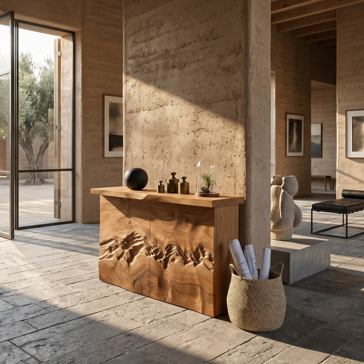 Minimalist Textured Edge Console Table For Studio Interior Design