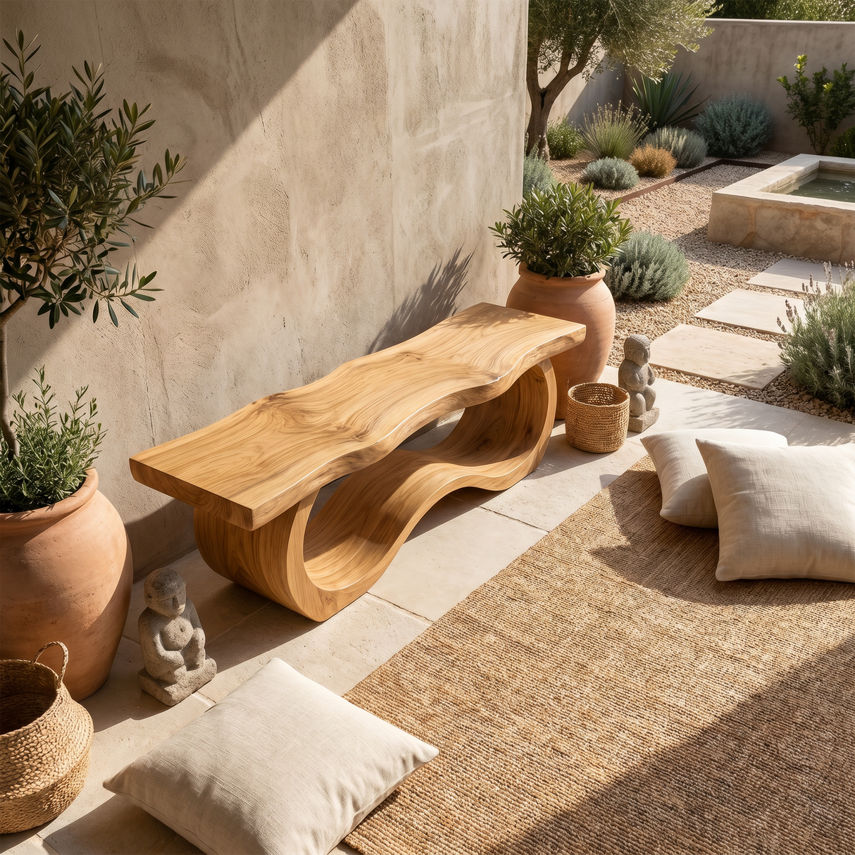 Modern Live Edge Wave Bench For Patio Interior Area