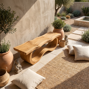 Modern Live Edge Wave Bench For Patio Interior Area