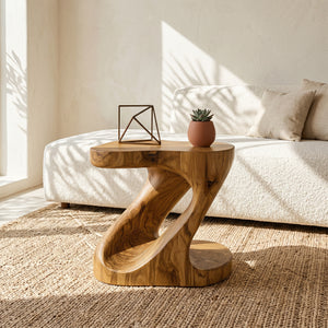 Minimalist Sculptural Wood Z-shaped Side Table For Home Decor