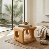 Organic Natural Wood Open Cube Side Table For Living Room