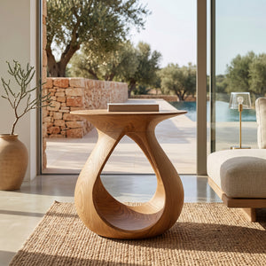 Organic Natural Wood Teardrop Side Table For Living Room Decor