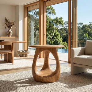 Modern Sculptural Wooden Loop Side Table For Home Decor
